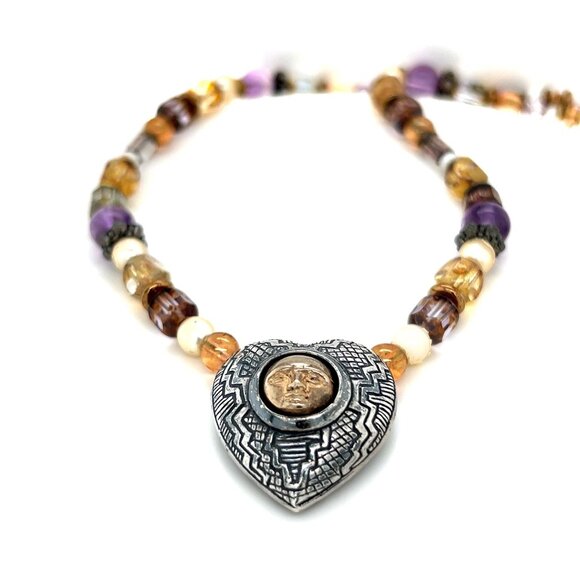Sterling 925 Robert’s Shields Face Heart Beaded Necklace - Picture 2 of 7